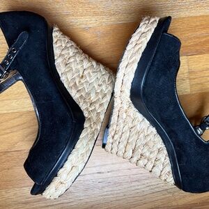 CHARLES DAVID Karaoke Black Suede Espadrille Wedge